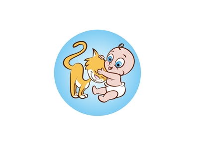 卡通孩子与猫